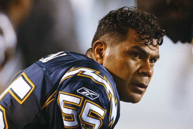 SAN DIEGO, CA - FILE: Junior Seau #55 linebacker for the San Diego Chargers watches the offense work versus the Seattle Seahawks in their preseason game on August 16, 2002 at Qualcomm Stadium in San Diego, California. According to reports May 2, 2012, Seau, 43, was found dead in his home in Oceanside, California. (Photo by Stephen Dunn/Getty Images)